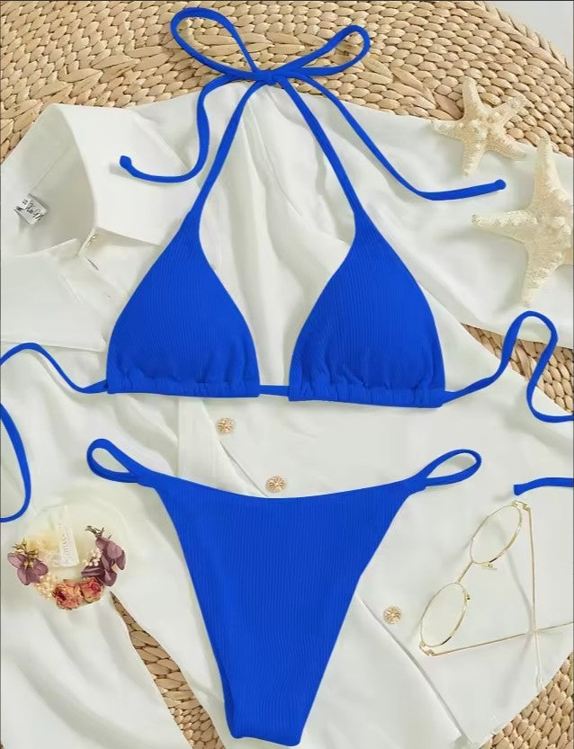 Naira Tie-Side Triangle Bikini Set — Ribbed Two-Piece Swimsuit