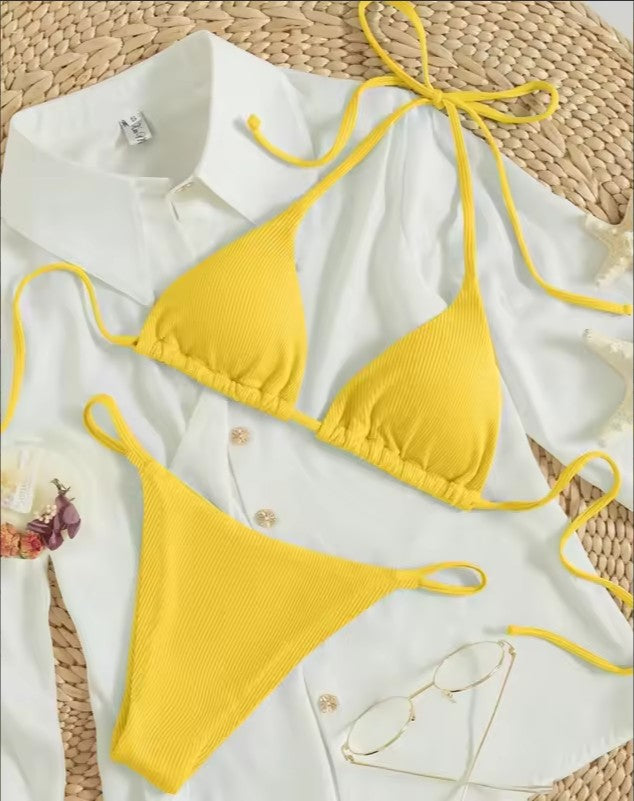 Naira Tie-Side Triangle Bikini Set — Ribbed Two-Piece Swimsuit