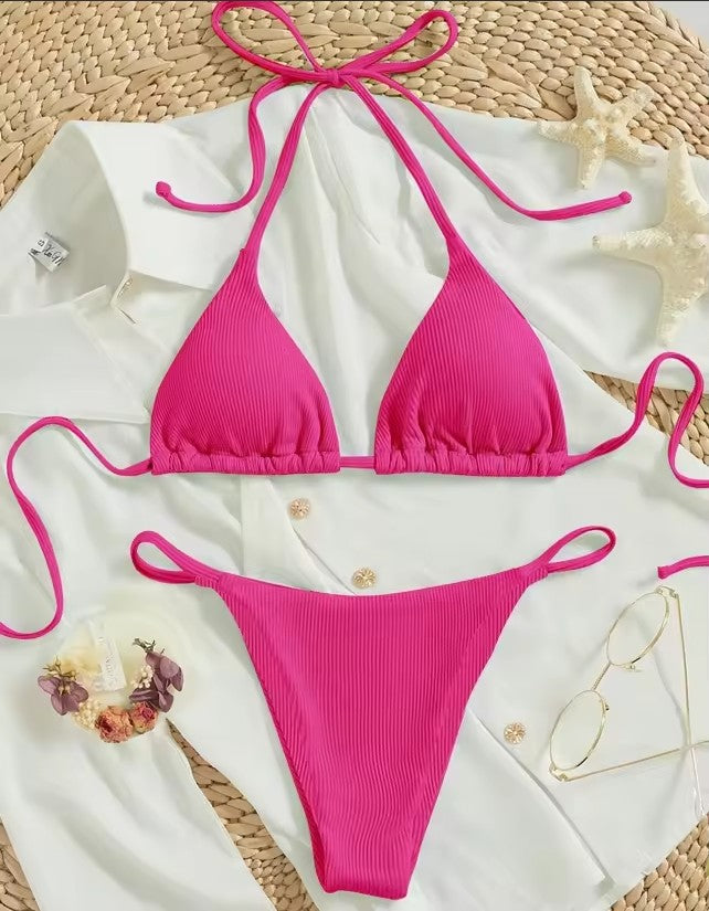 Naira Tie-Side Triangle Bikini Set — Ribbed Two-Piece Swimsuit