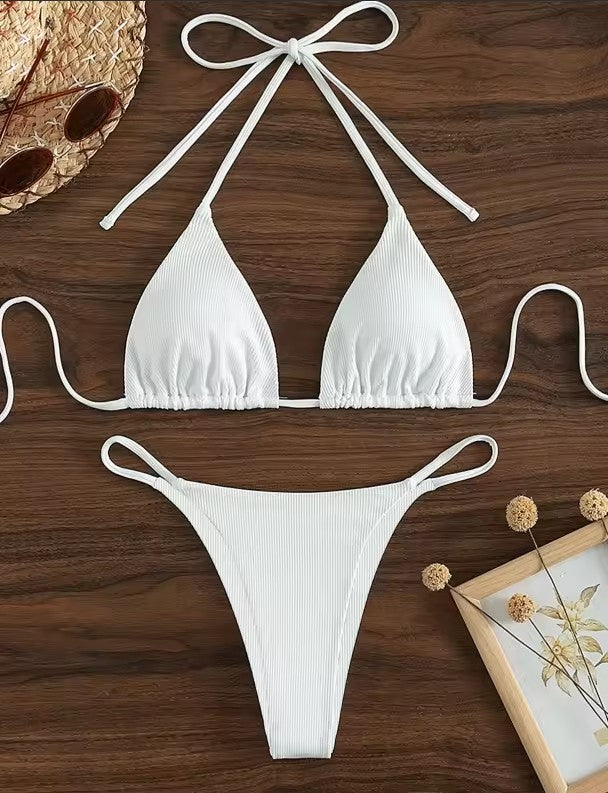 Naira Tie-Side Triangle Bikini Set — Ribbed Two-Piece Swimsuit